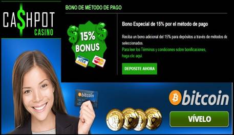 15% promocional por método de ingreso en Casino Cashpot